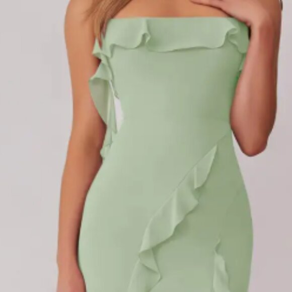 Azazie Dusty Sage Sheath Bow Chiffon Dress  NWOT - Picture 1 of 4